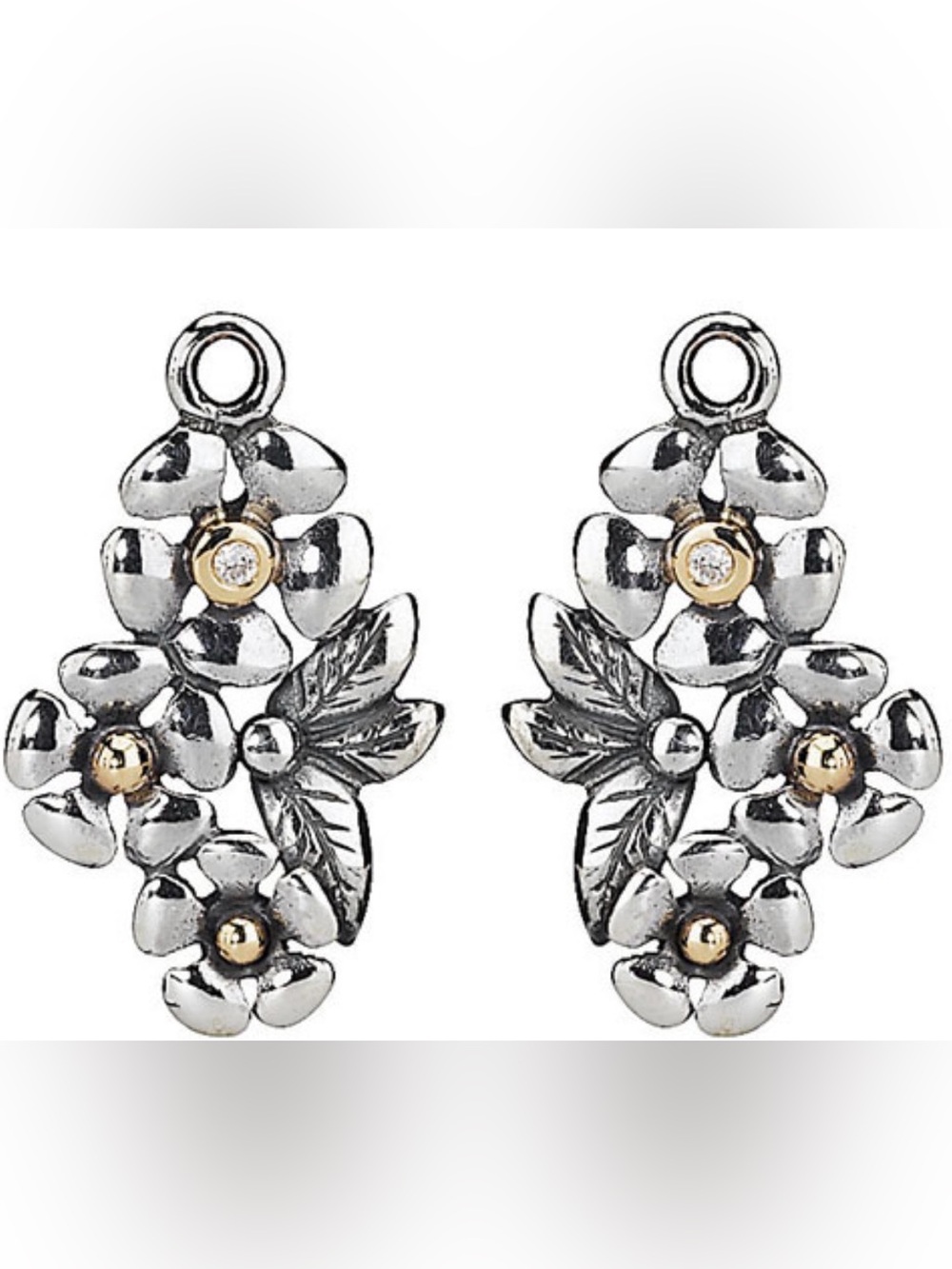Pandora Silver Floral Drop Earrings with Gold Accent